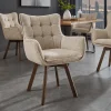 Drehbarer Stuhl THOR beige Strukturstoff braun Wenge Eichenholz 360° mit Armlehne