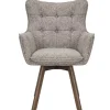 Drehbarer Stuhl THOR taupe Strukturstoff braun Wenge Eichenholz 360° mit Armlehne