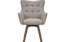 Drehbarer Stuhl THOR taupe Strukturstoff braun Wenge Eichenholz 360° mit Armlehne