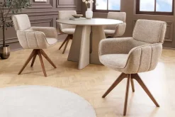 Drehbarer Stuhl UNIQUE taupe beige Strukturstoff Walnussholzbeine mit Armlehne
