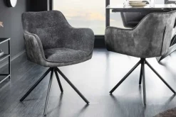 Drehbarer Stuhl VERONA dunkelgrau Samt Strukturstoff mit Armlehne Metallbeine schwarz