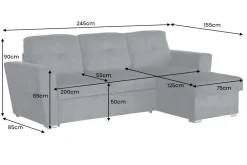 Ecksofa mit Schlaffunktion APARTMENT beidseitig aufbaubar grau Strukturstoff inkl. Stauraum