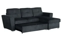 Ecksofa mit Schlaffunktion APARTMENT beidseitig aufbaubar grau Strukturstoff inkl. Stauraum