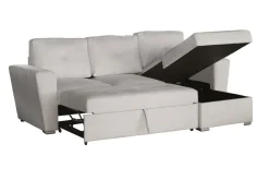 Ecksofa mit Schlaffunktion APARTMENT beidseitig aufbaubar beige Strukturstoff inkl. Stauraum