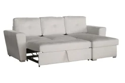 Ecksofa mit Schlaffunktion APARTMENT beidseitig aufbaubar beige Strukturstoff inkl. Stauraum