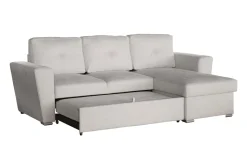 Ecksofa mit Schlaffunktion APARTMENT beidseitig aufbaubar beige Strukturstoff inkl. Stauraum