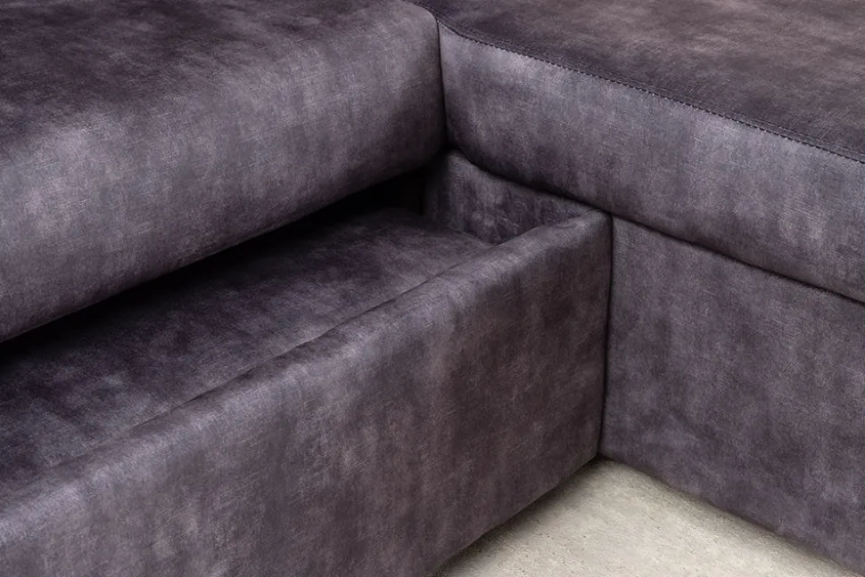 Ecksofa mit Schlaffunktion APARTMENT beidseitig aufbaubar grau Samt inkl. Stauraum