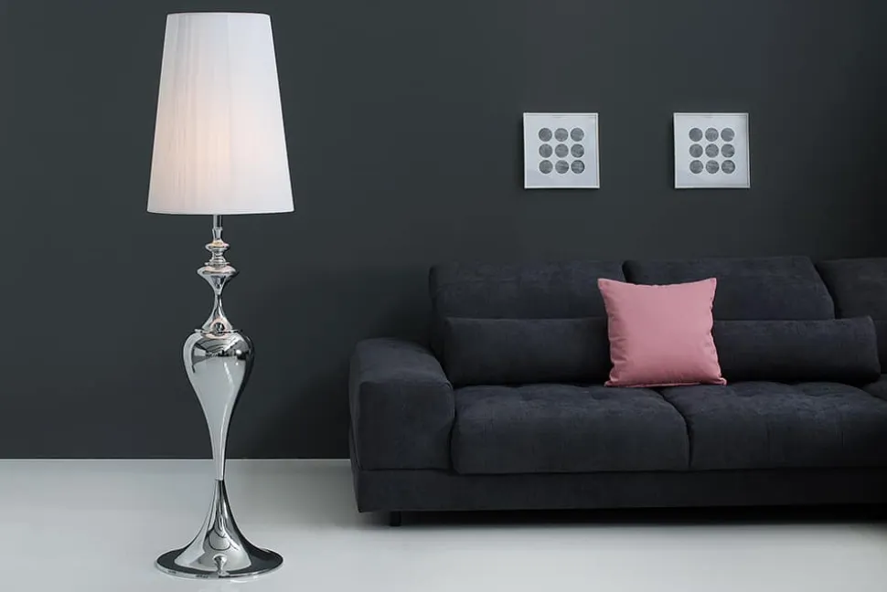 Edle Design Stehlampe LUCIE 160cm silber weiß Barock Stil Stehleuchte