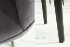 Edler Armlehnen Stuhl TURIN silbergrau Samt mit Ziersteppung