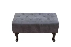 Edler Chesterfield Fußhocker antik grau Microfaser mit Knopfheftung und Nietenbesatz