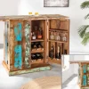 Einzigartiger Barschrank JAKARTA 100cm natur bunt recyceltes Massivholz aus Fischerbooten