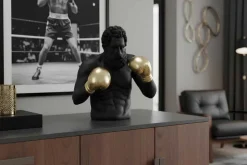 Einzigartige Statue BOXER 50cm schwarz gold handmade Skulptur Deko-Figur