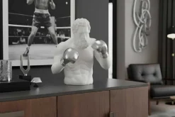 Einzigartige Statue BOXER 50cm weiß silber handmade Skulptur Deko-Figur
