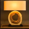 Einzigartige Tischlampe ORGANIC ARTWORK 65cm natur creme weiß Regenbaum mit Leinenschirm