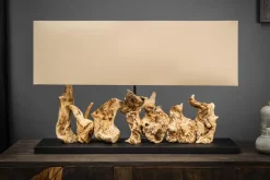 Einzigartige Treibholz Tischlampe PURE UNIQUE 80cm beige mit Leinenschirm