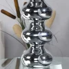 Elegante Design Tischlampe MIA 60cm silber Tischleuchte Stoffschirm