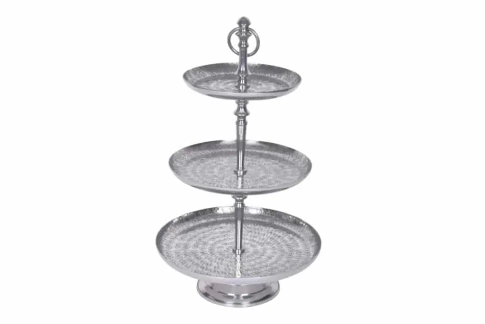Elegante Etagere ORIENT 65cm silber im Wild Hammerschlag Design mit drei Etagen