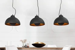 Elegante Hängelampe STUDIO 3 110cm schwarz Blattgold-Optik drei Schirme