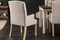 Eleganter Armlehnen Stuhl CASTLE beige mit Chesterfield Steppung im Landhausstil