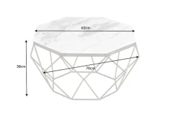 Eleganter Couchtisch DIAMOND 70cm weiß messing mit Marmorplatte