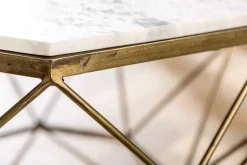 Eleganter Couchtisch DIAMOND 70cm weiß messing mit Marmorplatte