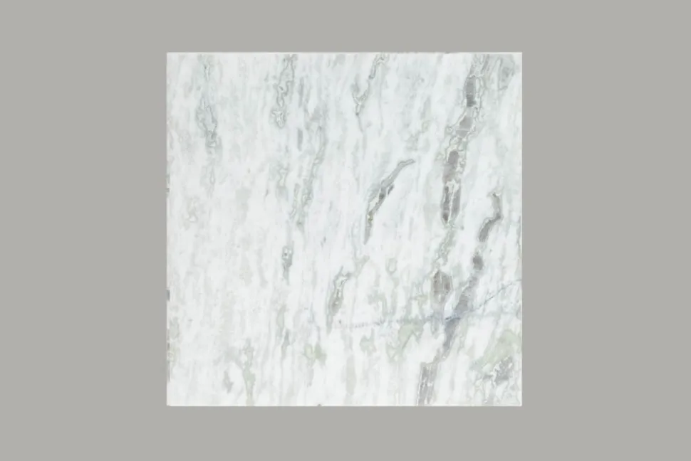 Eleganter Couchtisch ELEMENTS 50cm weiß mit polierter Marmor-Platte