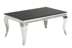 Eleganter Couchtisch MODERN BAROCK 100cm silber mit schwarzem Opalglas