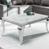 Eleganter Couchtisch MODERN BAROCK 100cm Glasplatte in Marmoroptik Edelstahlbeine