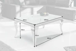 Eleganter Couchtisch MODERN BAROCK 100cm Glasplatte in Marmoroptik Edelstahlbeine
