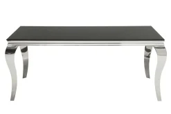Eleganter Design Esstisch MODERN BAROCK 180cm schwarz Edelstahl Opalglas Tischplatte