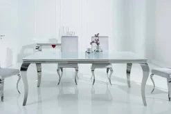 Eleganter Design Esstisch MODERN BAROCK 180cm weiß Edelstahl Opalglas Tischplatte