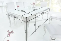 Eleganter Design Esstisch MODERN BAROCK 200cm weiß Edelstahl Opalglas Tischplatte
