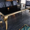 Eleganter Design Esstisch MODERN BAROCK 180cm schwarz gold Edelstahl Opalglas Tischplatte