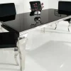 Eleganter Design Esstisch MODERN BAROCK 200cm schwarz Edelstahl Opalglas Tischplatte