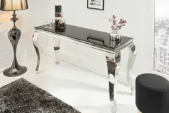 Eleganter Konsolentisch MODERN BAROCK 145cm schwarz Opalglas Edelstahlbeine
