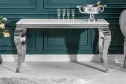 Eleganter Konsolentisch MODERN BAROCK 145cm mit Glasplatte Marmoroptik Edelstahlbeine