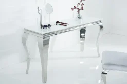 Eleganter Konsolentisch MODERN BAROCK 145cm weiß Opalglas Edelstahlbeine