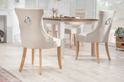 Eleganter Stuhl CASTLE beige Leinenstoff Landhausstil mit Komfortgriff