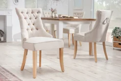 Eleganter Stuhl CASTLE beige Leinenstoff Landhausstil mit Komfortgriff