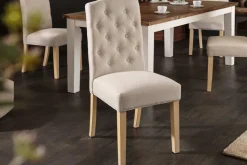 Eleganter Stuhl CASTLE beige mit Chesterfield Steppung im Landhausstil