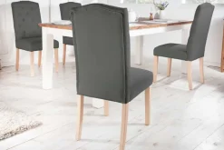 Eleganter Stuhl CASTLE grau mit Chesterfield Steppung im Landhausstil
