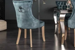 Eleganter Stuhl CASTLE petrol Samt Landhausstil mit Komfortgriff