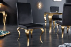 Eleganter Stuhl MODERN BAROCK schwarz Samt goldene Stuhlbeine aus Edelstahl