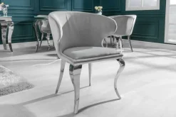 Eleganter Stuhl MODERN BAROCK II edel-grau Samt Edelstahlbeine