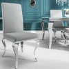 Eleganter Stuhl MODERN BAROCK edel-grau Samt Stuhlbeine aus Edelstahl