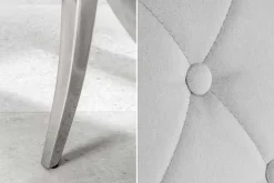 Eleganter Stuhl MODERN BAROCK edel-grau Samt mit Armlehnen und Zierknöpfen