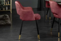 Eleganter Stuhl PARIS bordeaux Vogue Seidenstoff Samt goldene Fußkappen und Armlehnen