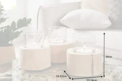 Elegantes 3er Set Windlicht LIMOTION Teakholz Outdoor Teelicht Kerzenhalter