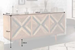 Elegantes Sideboard LONG ISLAND 160cm Mangoholz-Optik mit Retro Muster