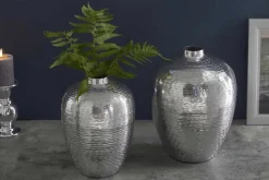 Elegantes Vasen 2er Set ORIENTAL 32cm silber im Rice Hammerschlag Design